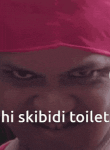 a close up of a person 's face with the words " hi skibidi toilet "