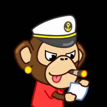 a cartoon monkey wearing a captain 's hat is smoking a cigar and writing on a piece of paper