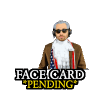 a green screen with a man in a costume and the words face card pending behind him