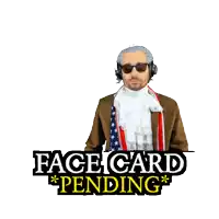 a green screen with a man in a costume and the words face card pending behind him
