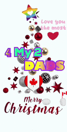 a christmas card that says " 4 my 2 dads " on it