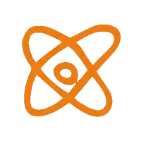 an orange icon of an atom with a circle in the middle