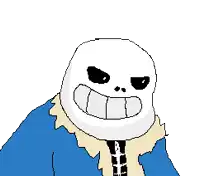 a pixel art drawing of a skeleton with a blue eye