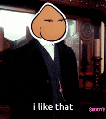 a man in a suit says i like that in front of a clock