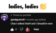 a screenshot of a youtube video titled ladies ladies with a hand clapping