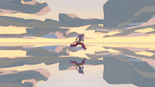 a painting of a person standing in the water with a reflection