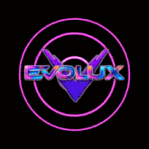 a glowing circle with the word evolux in the middle