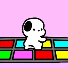 snoopy is dancing on a colorful dance floor in a cartoon .
