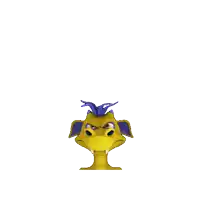 a cartoon character with purple hair and blue claws is standing with his hands on his hips