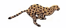 a pixel art drawing of a cheetah jumping in the air .