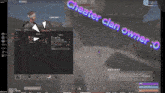 a screen shot of a video game with the words cheater clan owner o on it