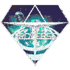 a diamond with a plane flying through it and a planet in the background
