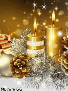 candles pine leaves pine cones gold glitter