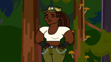 a cartoon of a woman in a camouflage hat