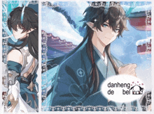 a picture of a boy with horns and the words danheng de bel on the bottom