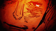 a close up of a drawing of a person 's face with a red background