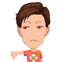 a cartoon drawing of a man wearing an orange shirt with a cross on it