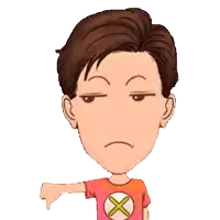 a cartoon drawing of a man wearing an orange shirt with a cross on it