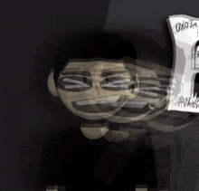 a drawing of a man holding a piece of paper that says oxota