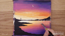 a painting of a sunset with the words made in animatica on the bottom