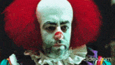 a close up of a clown 's face with clideo.com written below it