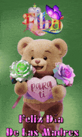 a teddy bear holding a heart that says para ti on it
