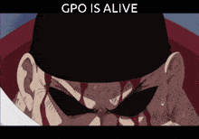 a picture of a man with blood on his face and the words gpo is alive below him