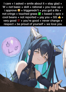 a picture of a girl with a bubble with a smiley face on it