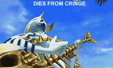 a screenshot of a video game with the words dies from cringe above it