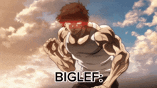 a man in a white tank top is running and the words biglef are visible