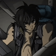 a drawing of a man with a black vest on