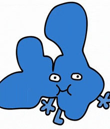 a cartoon drawing of a blue object with a face and a mouth .
