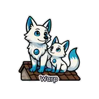 a sticker of two white foxes on a roof with the name warp