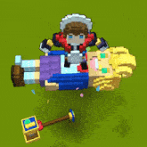 a girl is laying on a boy 's back with a hammer next to her