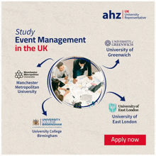 a poster that says ' study event management in the uk ' at the top