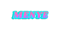 the word menye is written in pink and blue