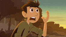 a cartoon drawing of a boy with a surprised expression on his face