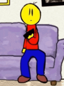 a cartoon of a man sitting on a couch holding a book