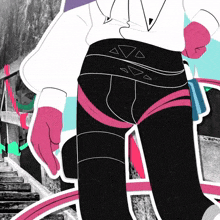 a black and white drawing of a person with triangles on the back of their pants