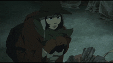a cartoon of a woman wearing a hat and a scarf