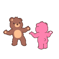a brown teddy bear and a pink teddy bear are dancing