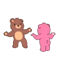a brown teddy bear and a pink teddy bear are dancing