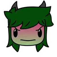 a cartoon character with green hair and horns has an angry expression on his face