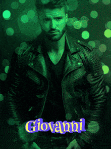 a man in a leather jacket with the name giovanni