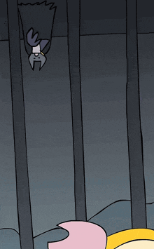 a cartoon character with an angry face is looking at a bat