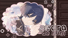 a picture of a boy with blue hair and the words score de nuni on the bottom