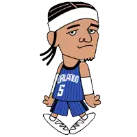 a cartoon drawing of a basketball player wearing a jersey that says orlando 5