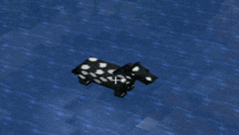 a black horse with white spots is floating in the water with the words " почему " written below it