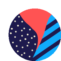 a blue and red circle with polka dots and stripes