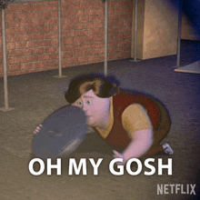 a cartoon character laying on the ground with the words oh my gosh netflix written on the bottom